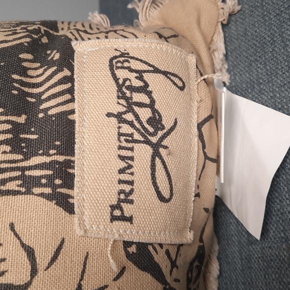 Large Pillow Rabbit Bunny Cotton Canvas Fringe Cabbage Brown Tan Grey - Picture 3 of 5